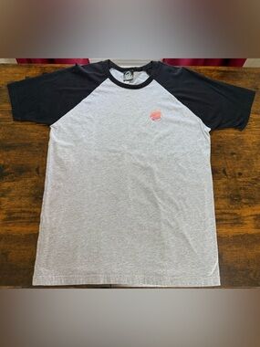 Santa Cruz Skateboards Gray Body Black Raglan Tee with Pink/Orange Chest Logo